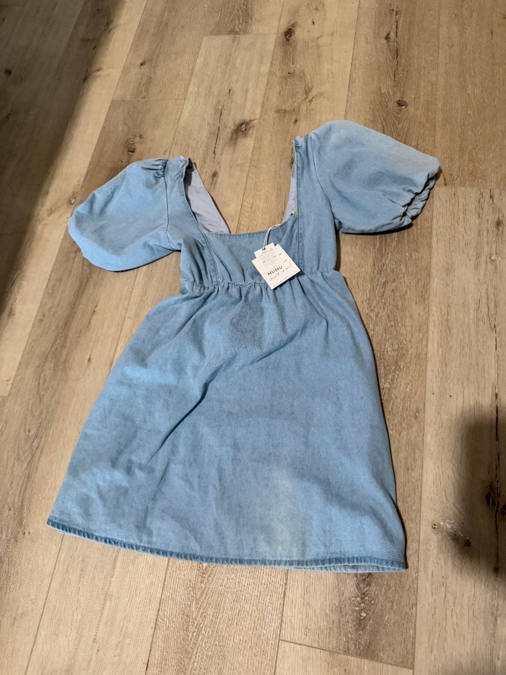 Show me your MUMU denim dress smal puffed sleeve NWT